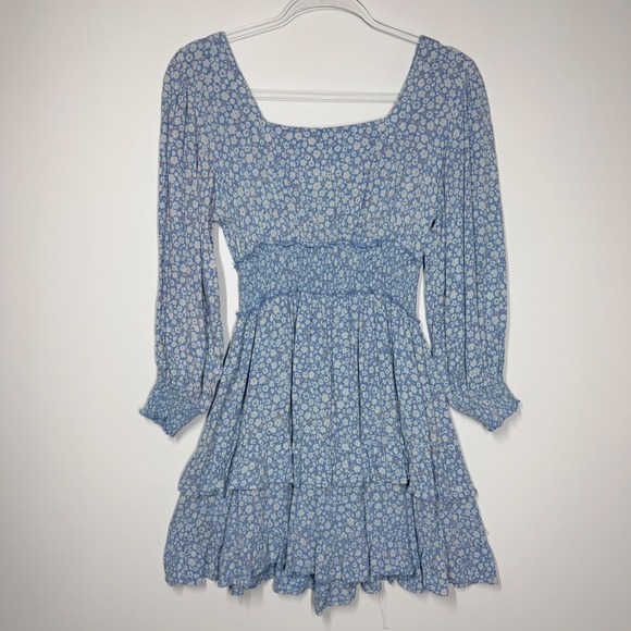 Angie Petite Floral Square Neck Boho Mini Dress Size PL - Picture 2 of 11